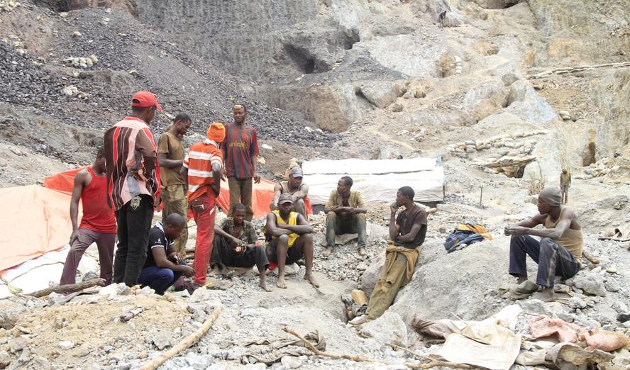 A Colbat Mining Site in Congo with men working