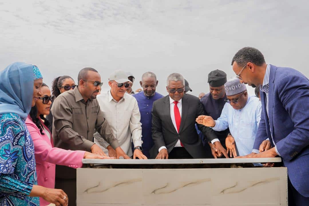 The President of Ethopia, Taye Atske Selassie, Aliko Dangote, other high officials at the construction site