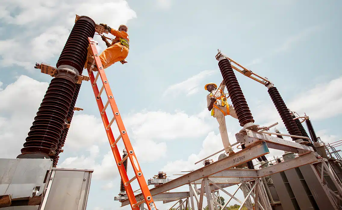 Engineers working on electricity transmission lines in Africa
